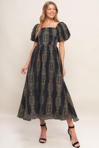 VINTAGE SQUARE WOVEN MIDI DRESS - Glamourous Grace