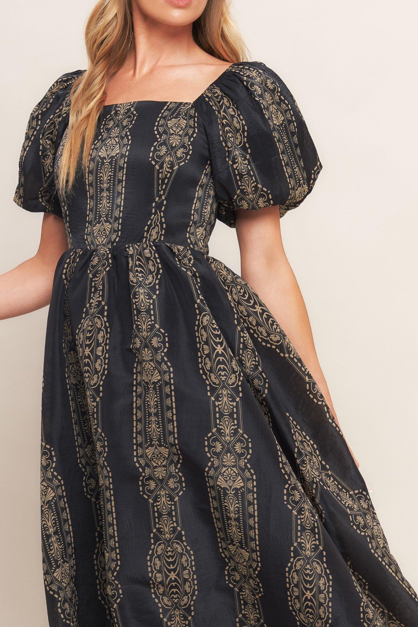VINTAGE SQUARE WOVEN MIDI DRESS - Glamourous Grace