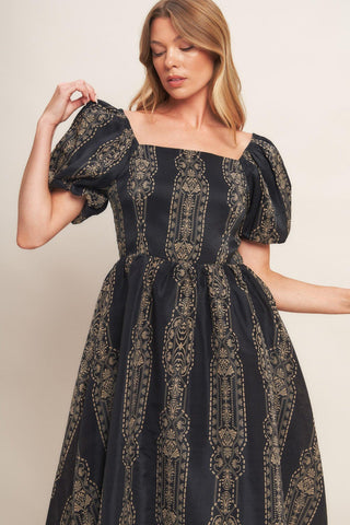 VINTAGE SQUARE WOVEN MIDI DRESS - Glamourous Grace