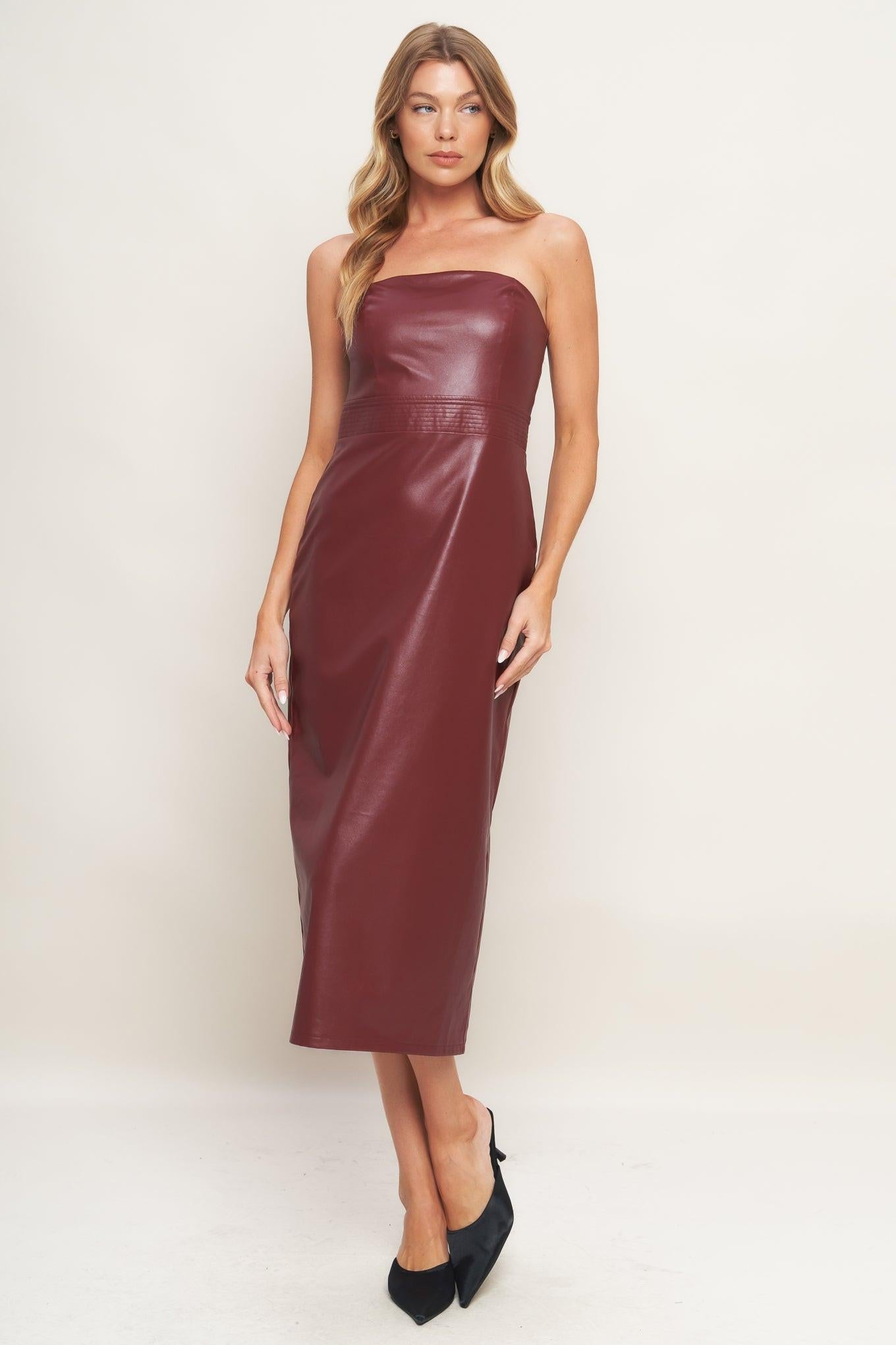 RUNWAY TREND FAUX LEATHER MIDI DRESS - Glamourous Grace