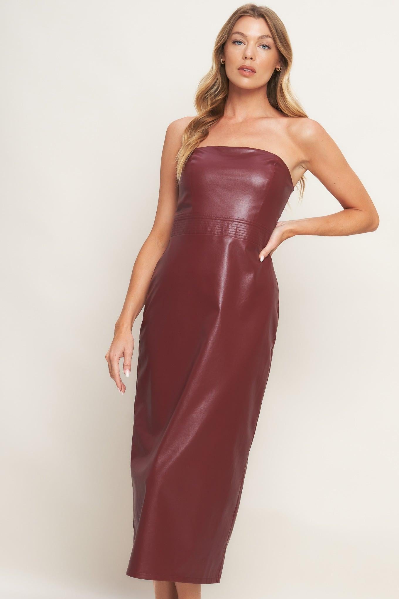 RUNWAY TREND FAUX LEATHER MIDI DRESS - Glamourous Grace