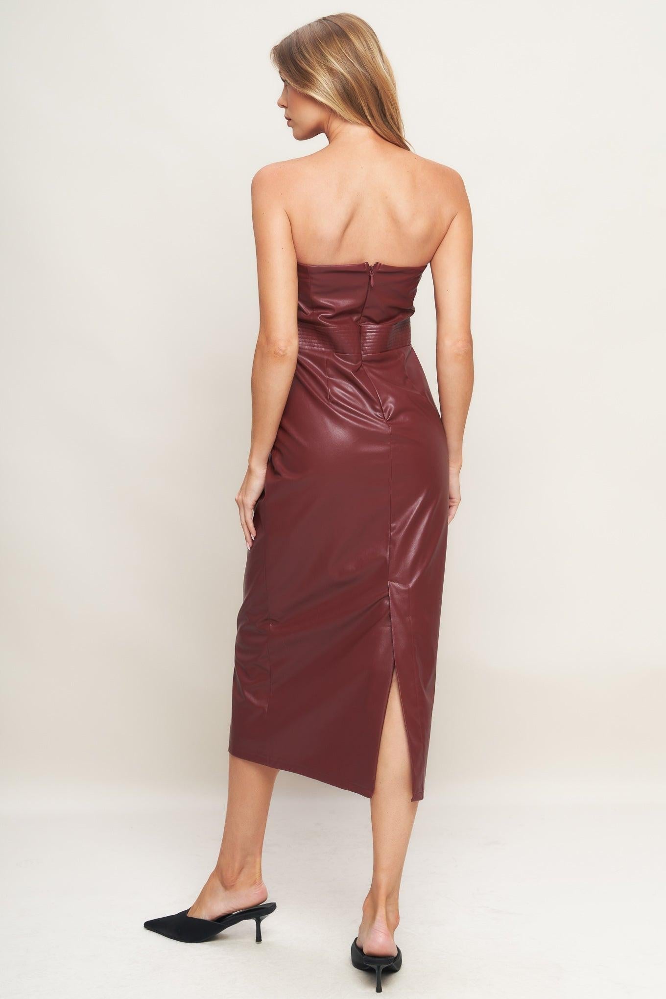RUNWAY TREND FAUX LEATHER MIDI DRESS - Glamourous Grace