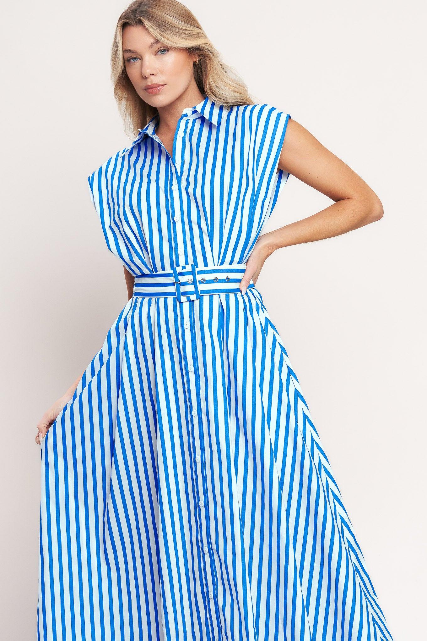 BISTRO STRIPE WOVEN MIDI DRESS - Glamourous Grace