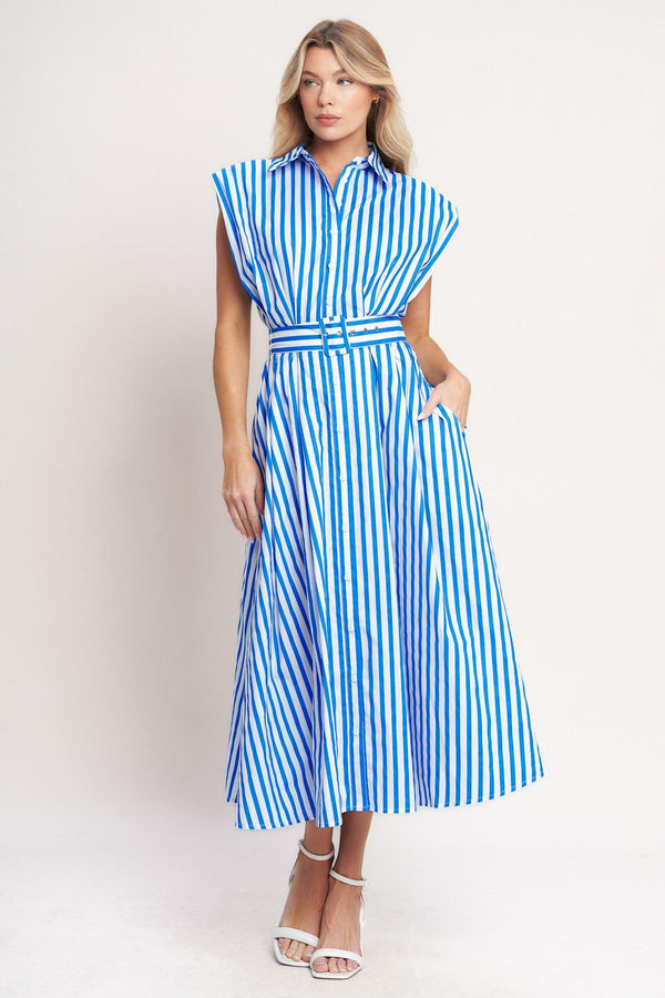 BISTRO STRIPE WOVEN MIDI DRESS - Glamourous Grace