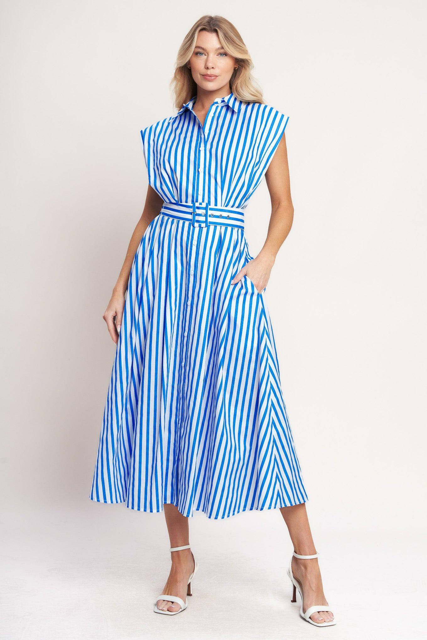 BISTRO STRIPE WOVEN MIDI DRESS - Glamourous Grace