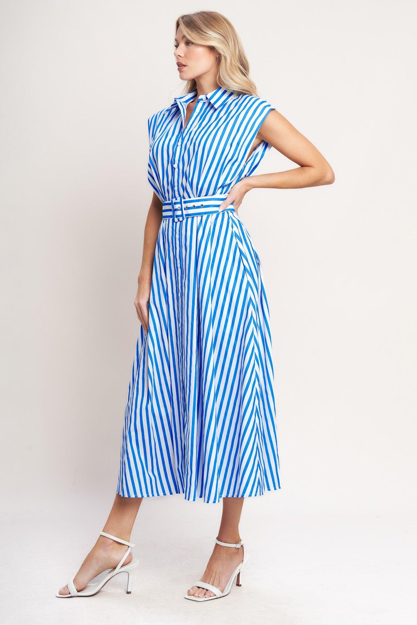 BISTRO STRIPE WOVEN MIDI DRESS - Glamourous Grace