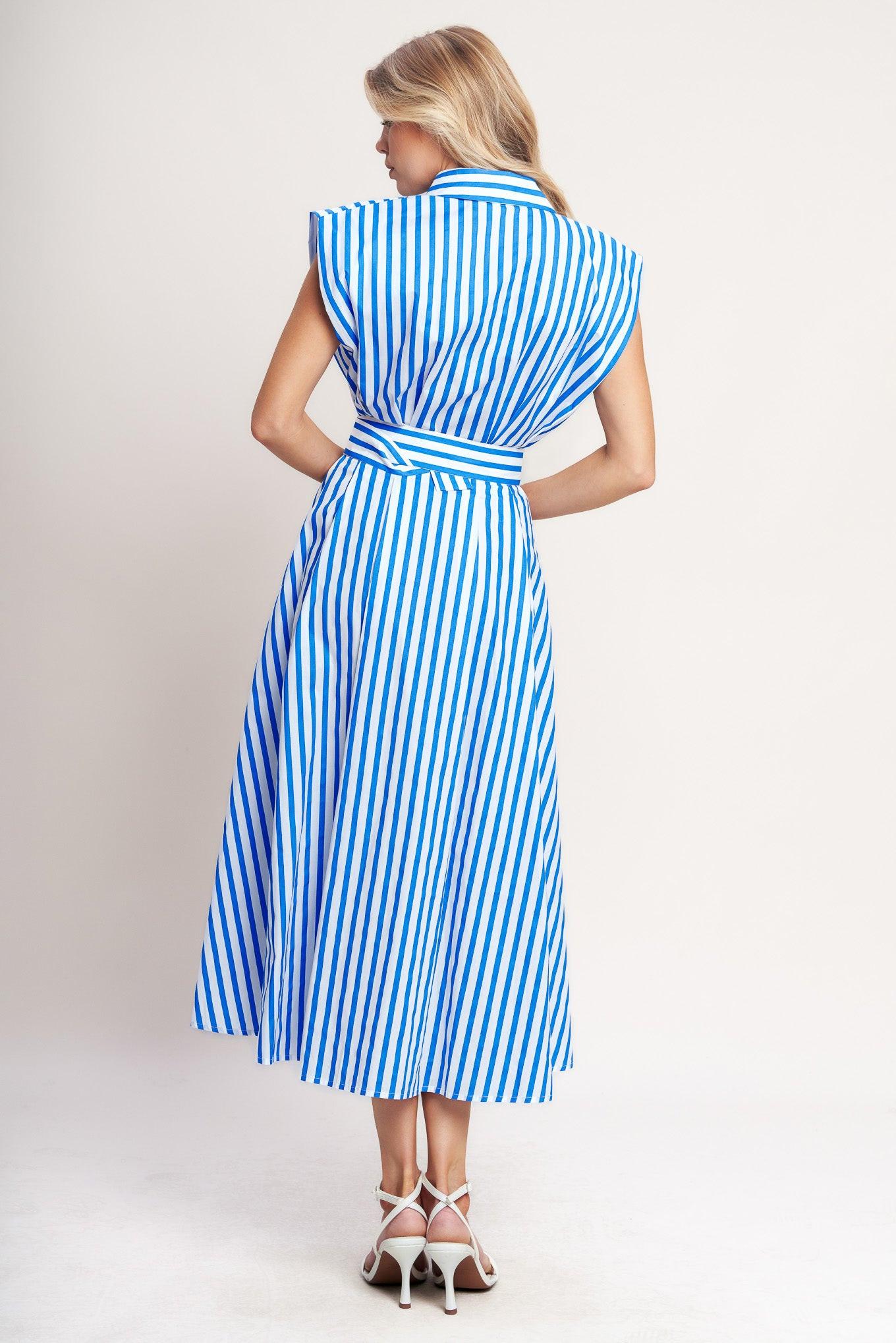 BISTRO STRIPE WOVEN MIDI DRESS - Glamourous Grace