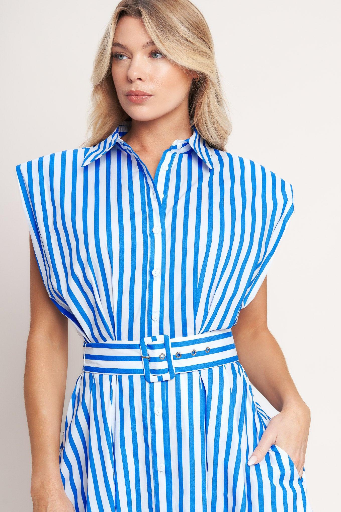 BISTRO STRIPE WOVEN MIDI DRESS - Glamourous Grace