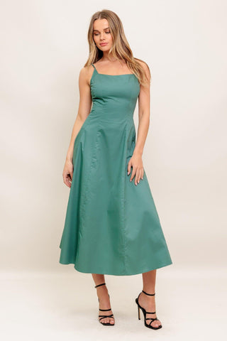VERDE ELEGANTE WOVEN MIDI DRESS - Glamourous Grace