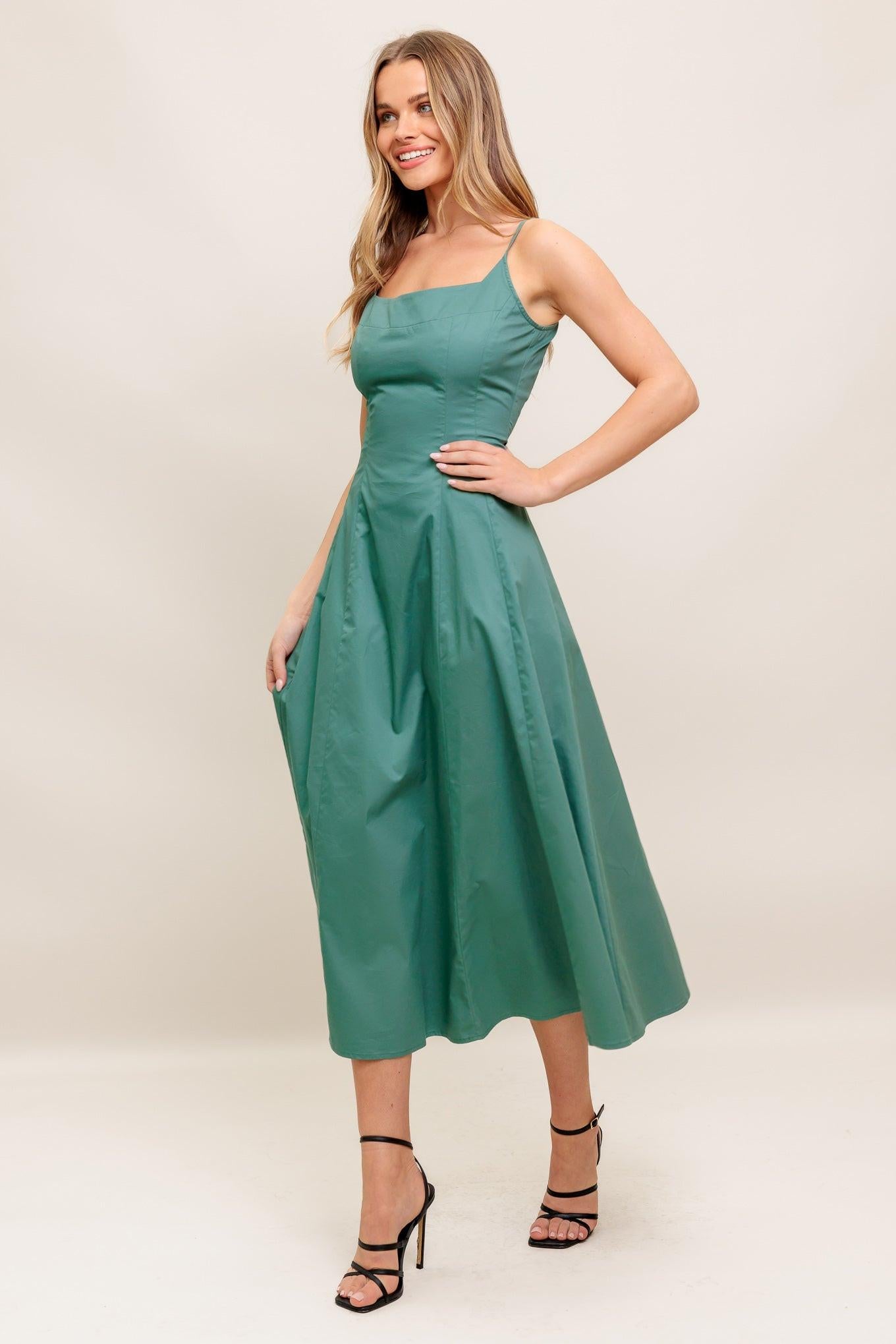 VERDE ELEGANTE WOVEN MIDI DRESS - Glamourous Grace