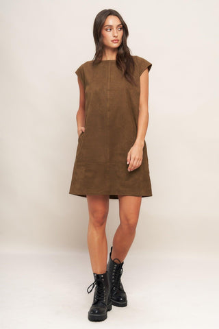 QUIET LUXURY EDGE FAUX SUEDE MIDI SHIFT DRESS - Glamourous Grace