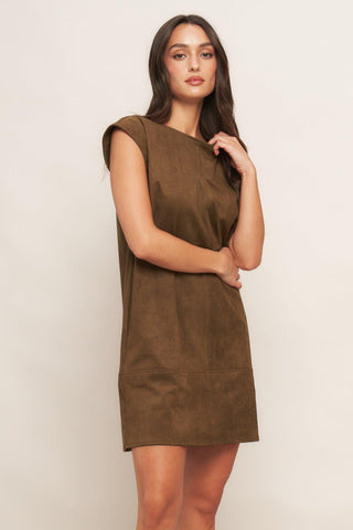 QUIET LUXURY EDGE FAUX SUEDE MIDI SHIFT DRESS - Glamourous Grace