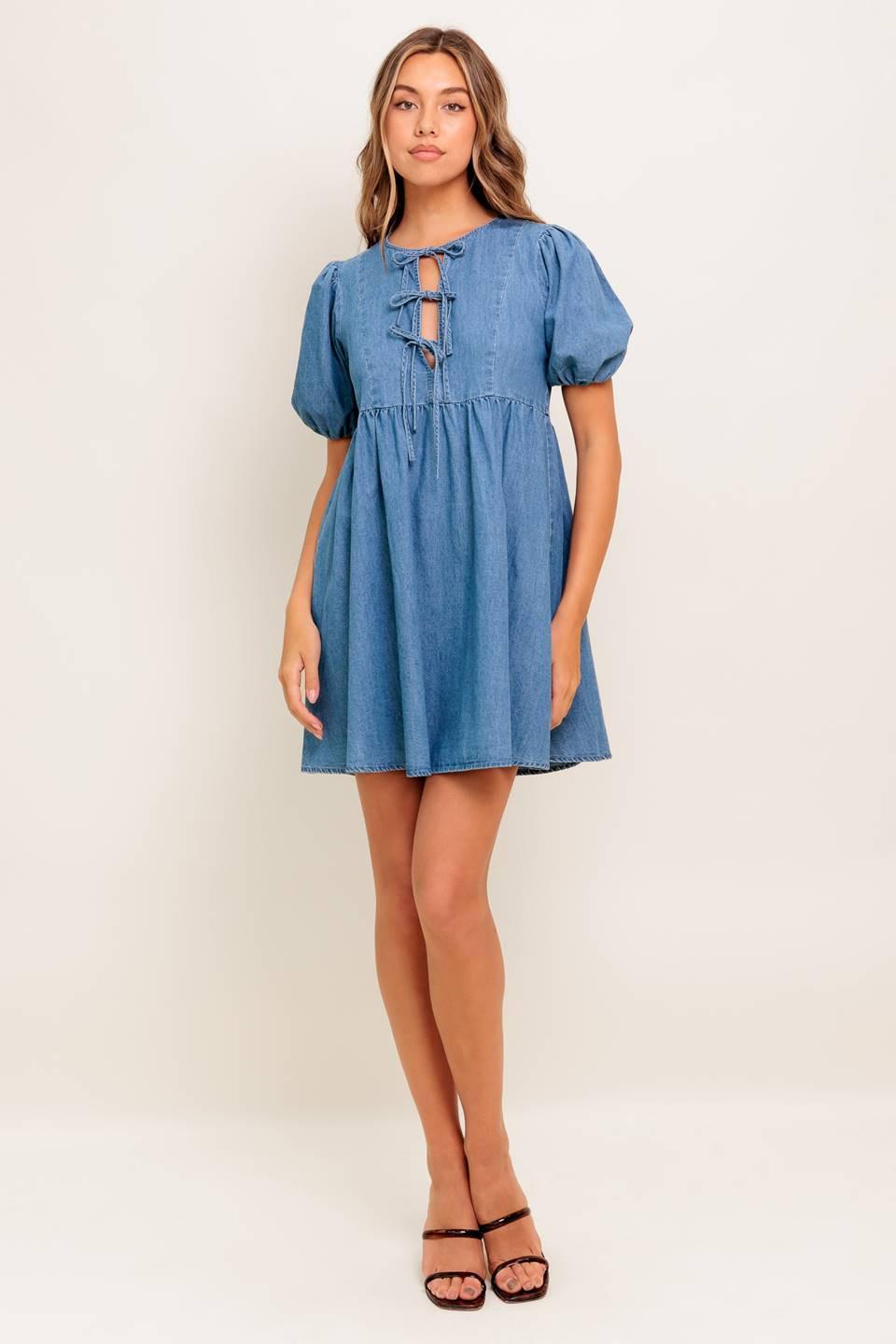 SUNSET GETAWAY DENIM MINI DRESS - Glamourous Grace
