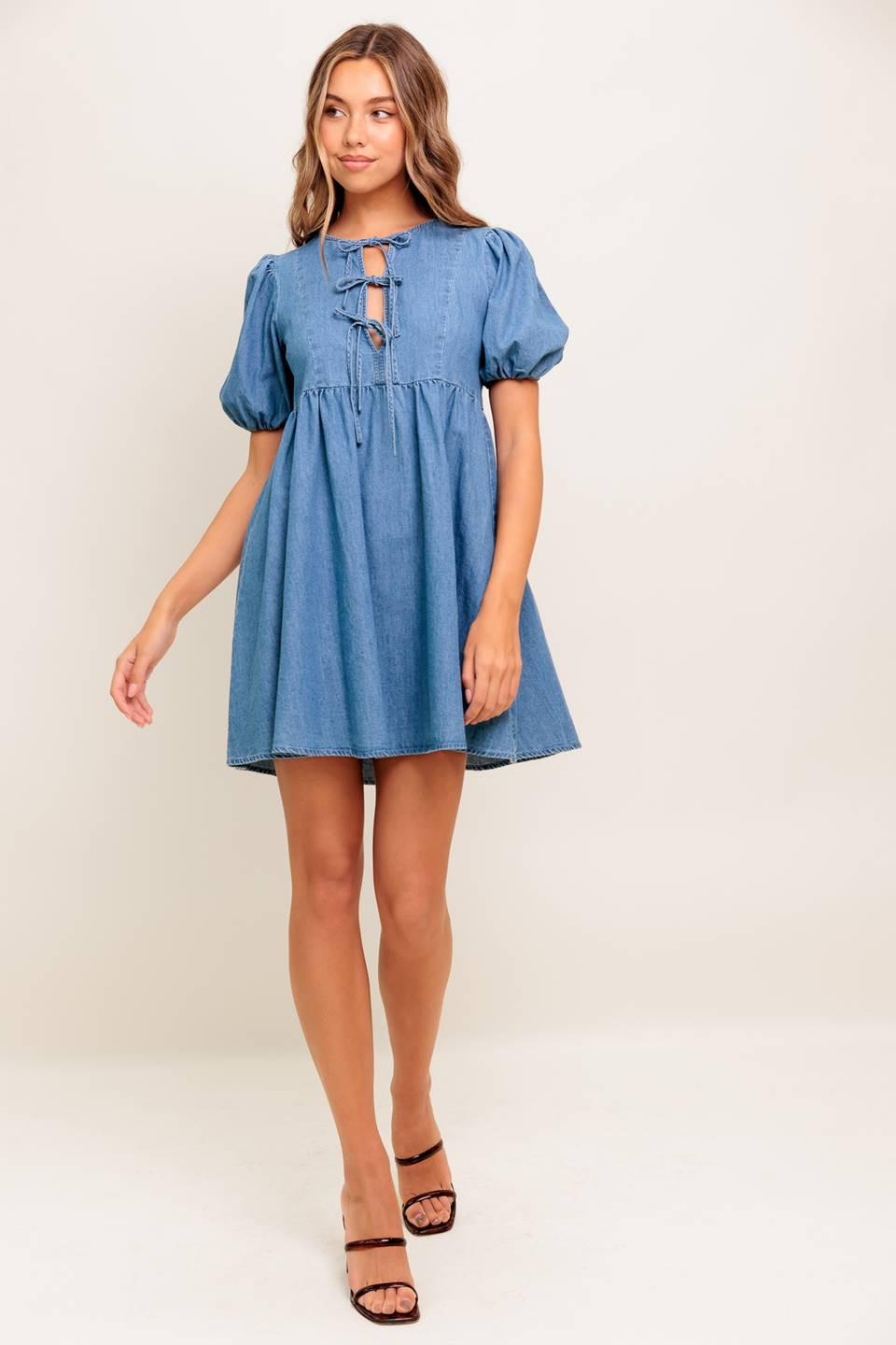 SUNSET GETAWAY DENIM MINI DRESS - Glamourous Grace
