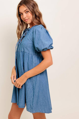 SUNSET GETAWAY DENIM MINI DRESS - Glamourous Grace