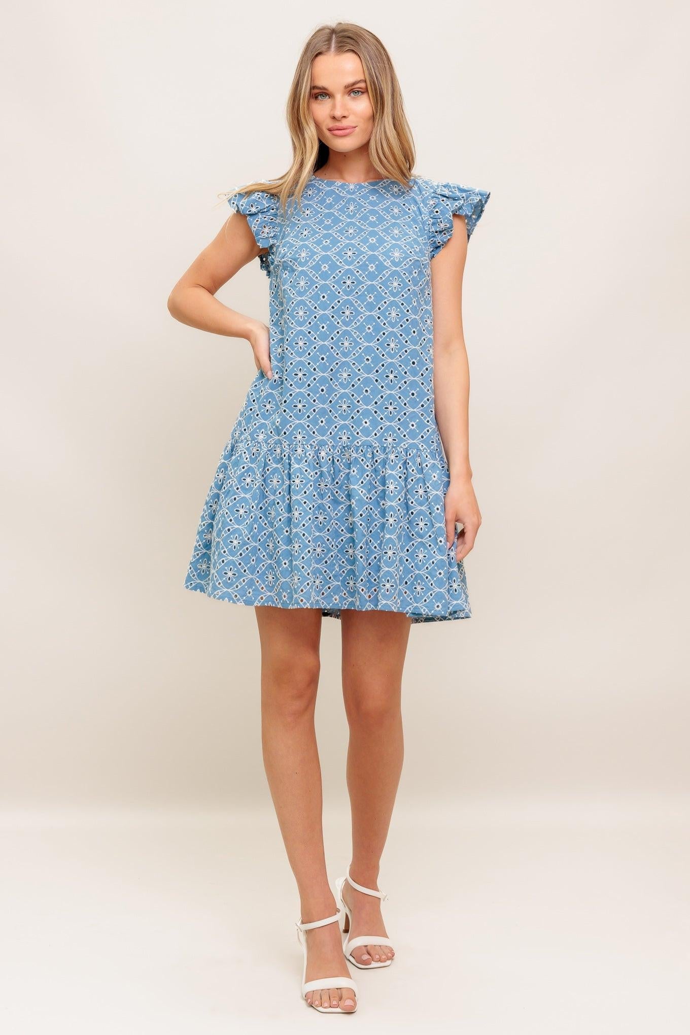 CUPCAKE SMILE WOVEN EYELET BABYDOLL DRESS - Glamourous Grace