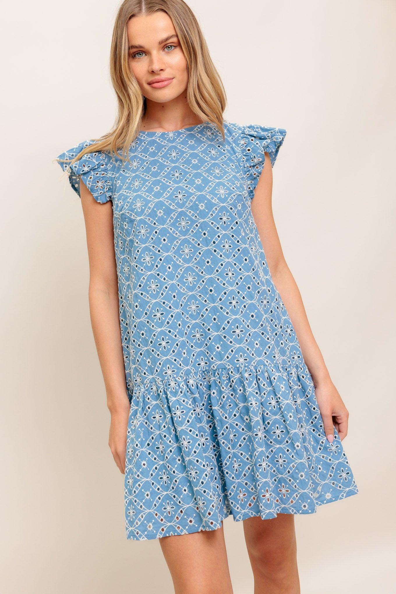 CUPCAKE SMILE WOVEN EYELET BABYDOLL DRESS - Glamourous Grace