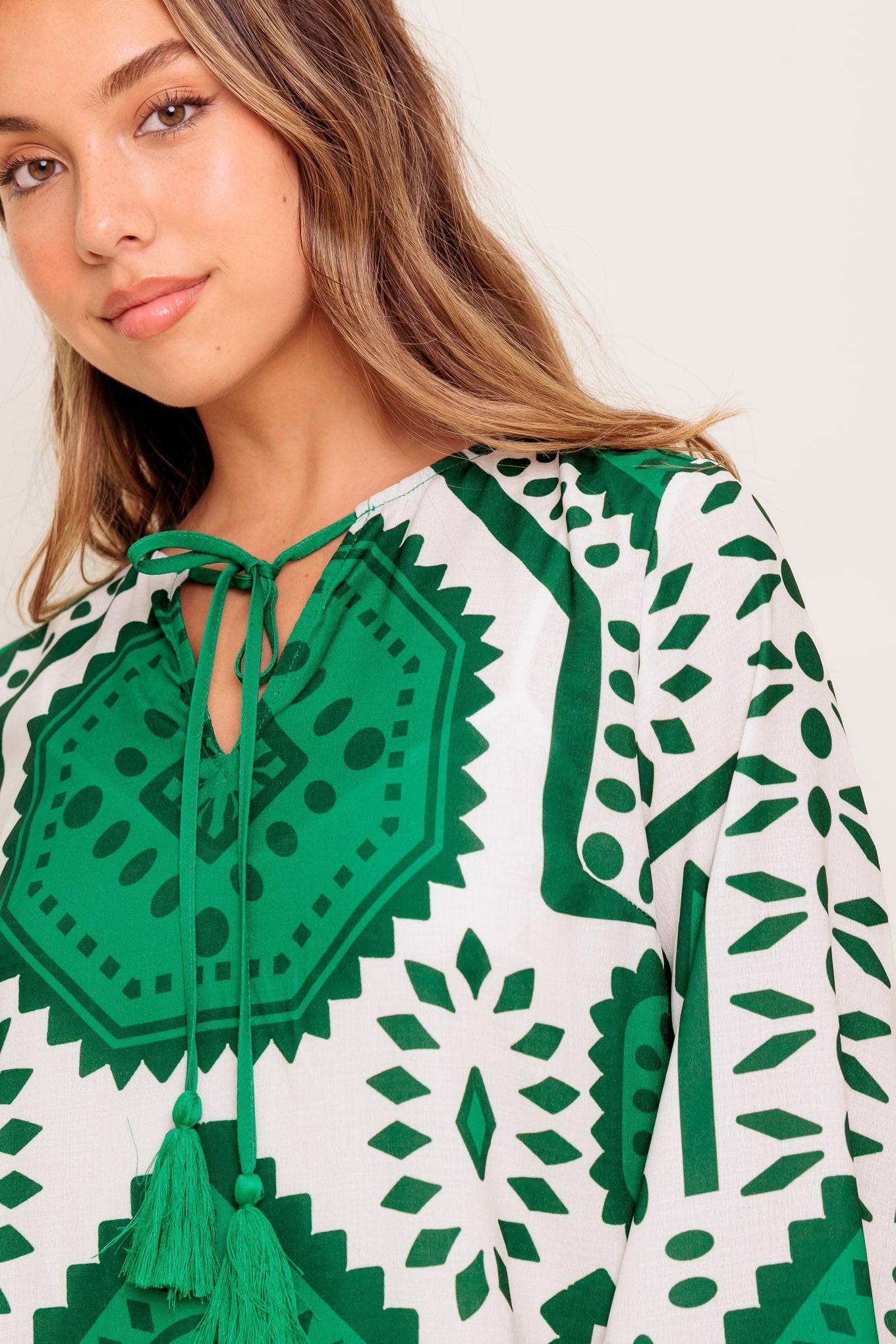 EMERALD TERRA TUNIC WOVEN MINI DRESS - Glamourous Grace