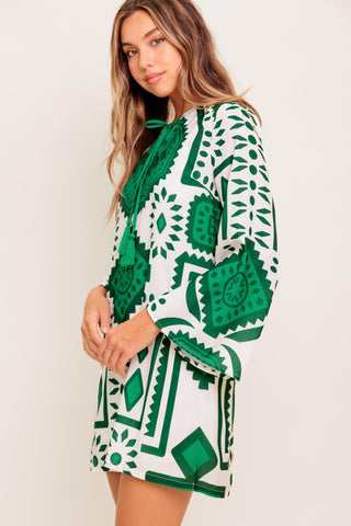 EMERALD TERRA TUNIC WOVEN MINI DRESS - Glamourous Grace