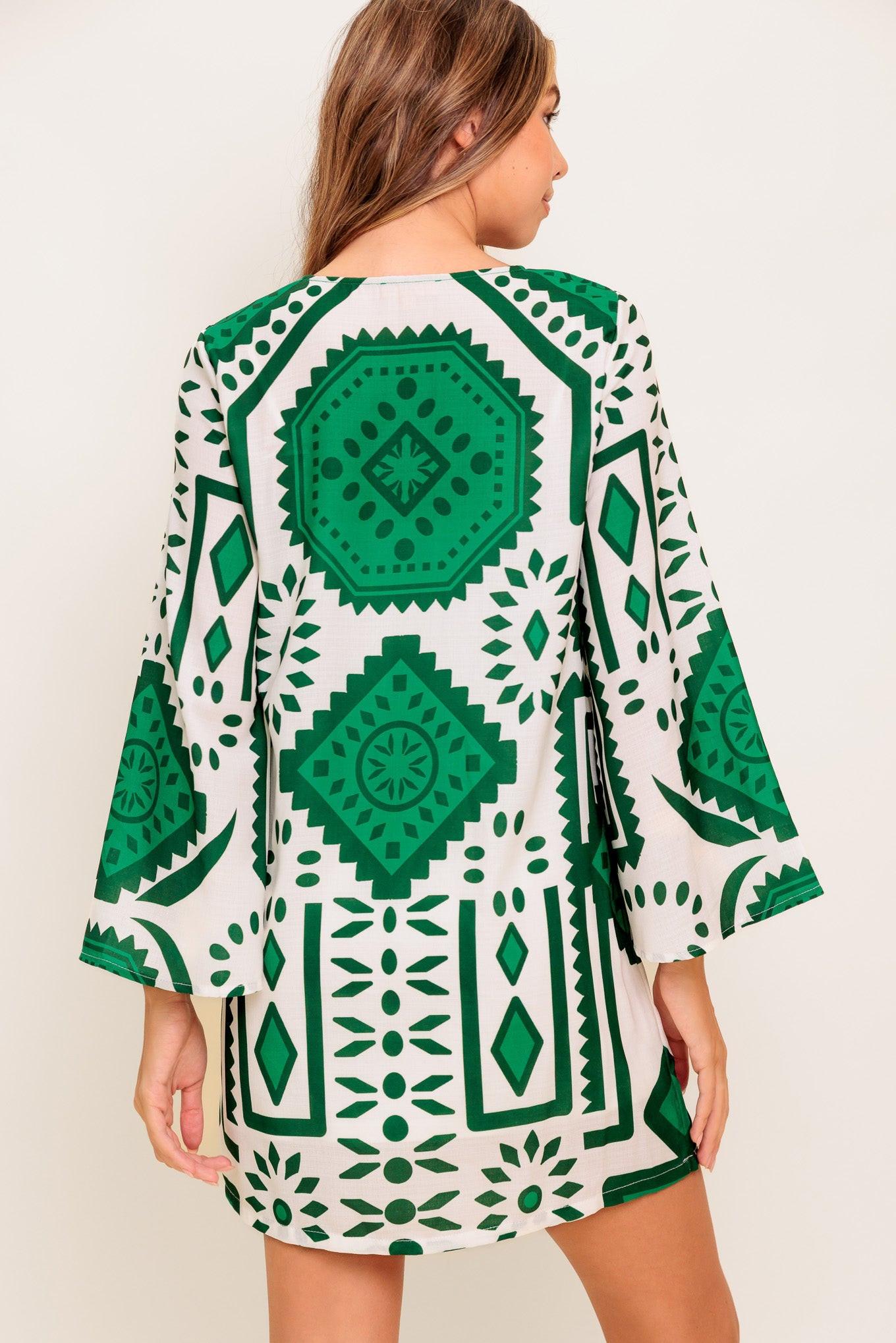 EMERALD TERRA TUNIC WOVEN MINI DRESS - Glamourous Grace