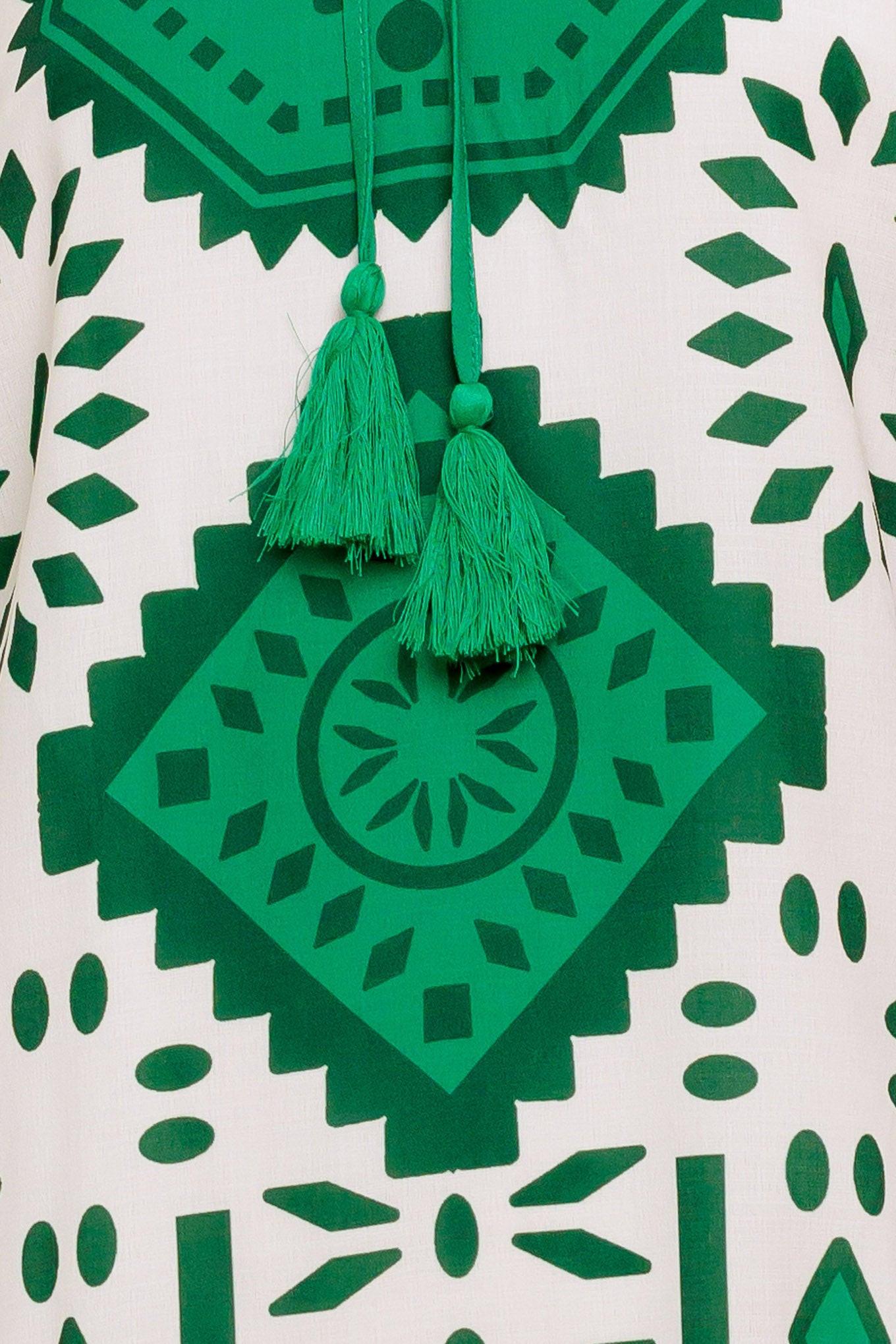 EMERALD TERRA TUNIC WOVEN MINI DRESS - Glamourous Grace