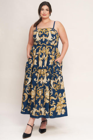 IMPERIAL BLOOM BLUE WOVEN MIDI DRESS - Glamourous Grace