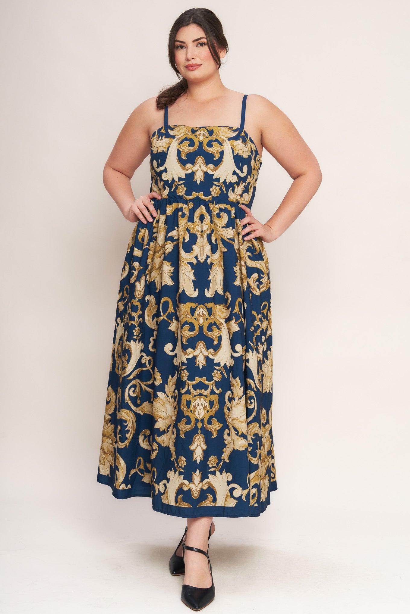 IMPERIAL BLOOM BLUE WOVEN MIDI DRESS - Glamourous Grace