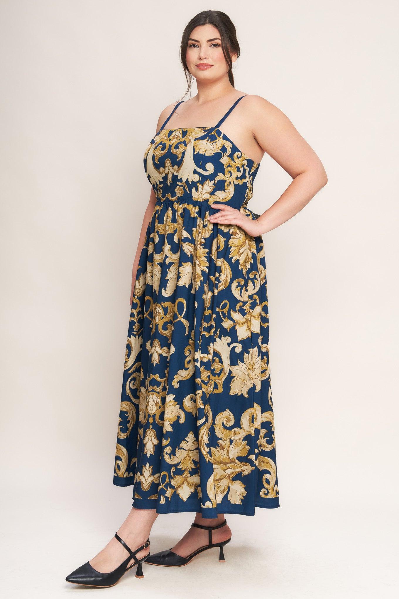 IMPERIAL BLOOM BLUE WOVEN MIDI DRESS - Glamourous Grace