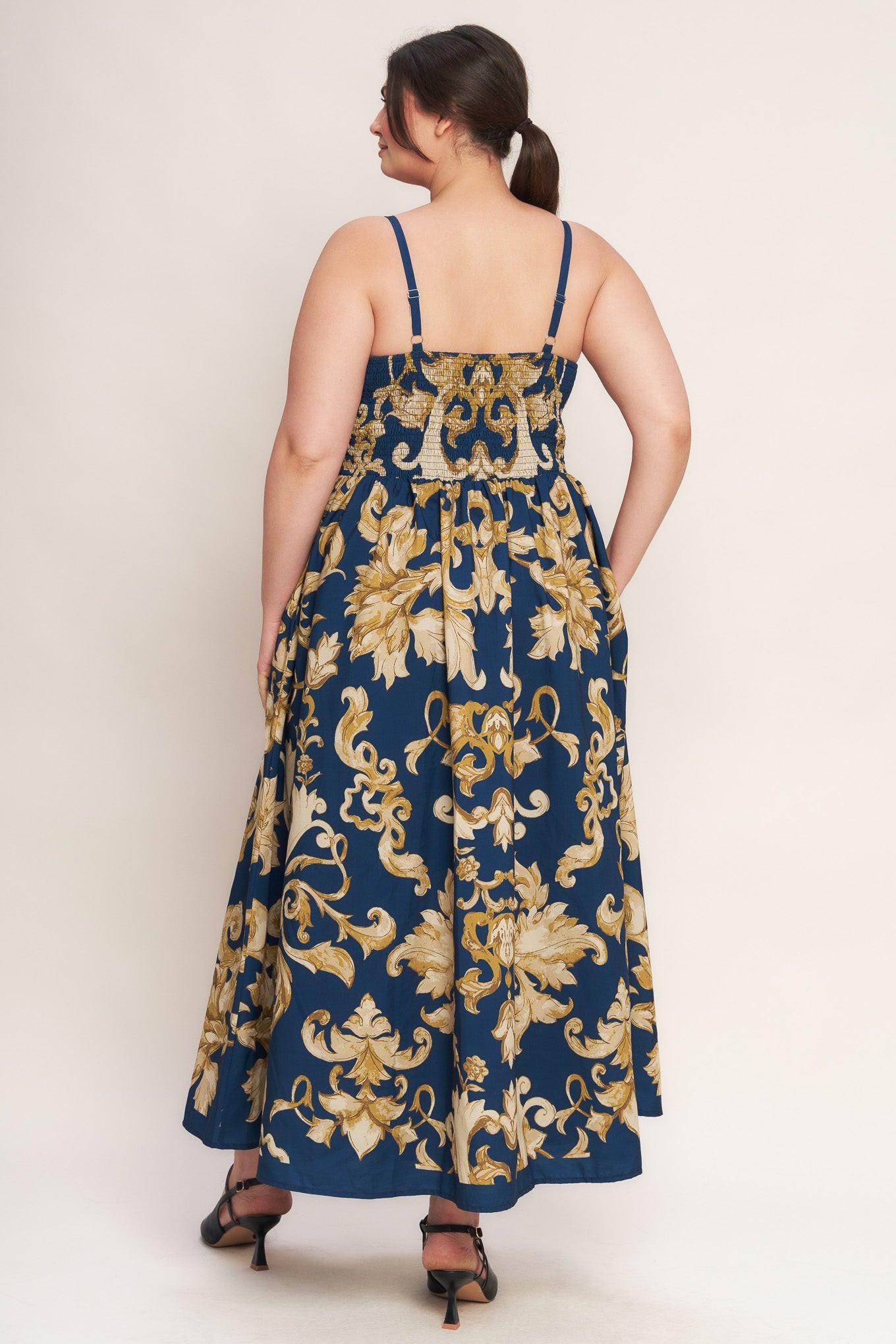 IMPERIAL BLOOM BLUE WOVEN MIDI DRESS - Glamourous Grace