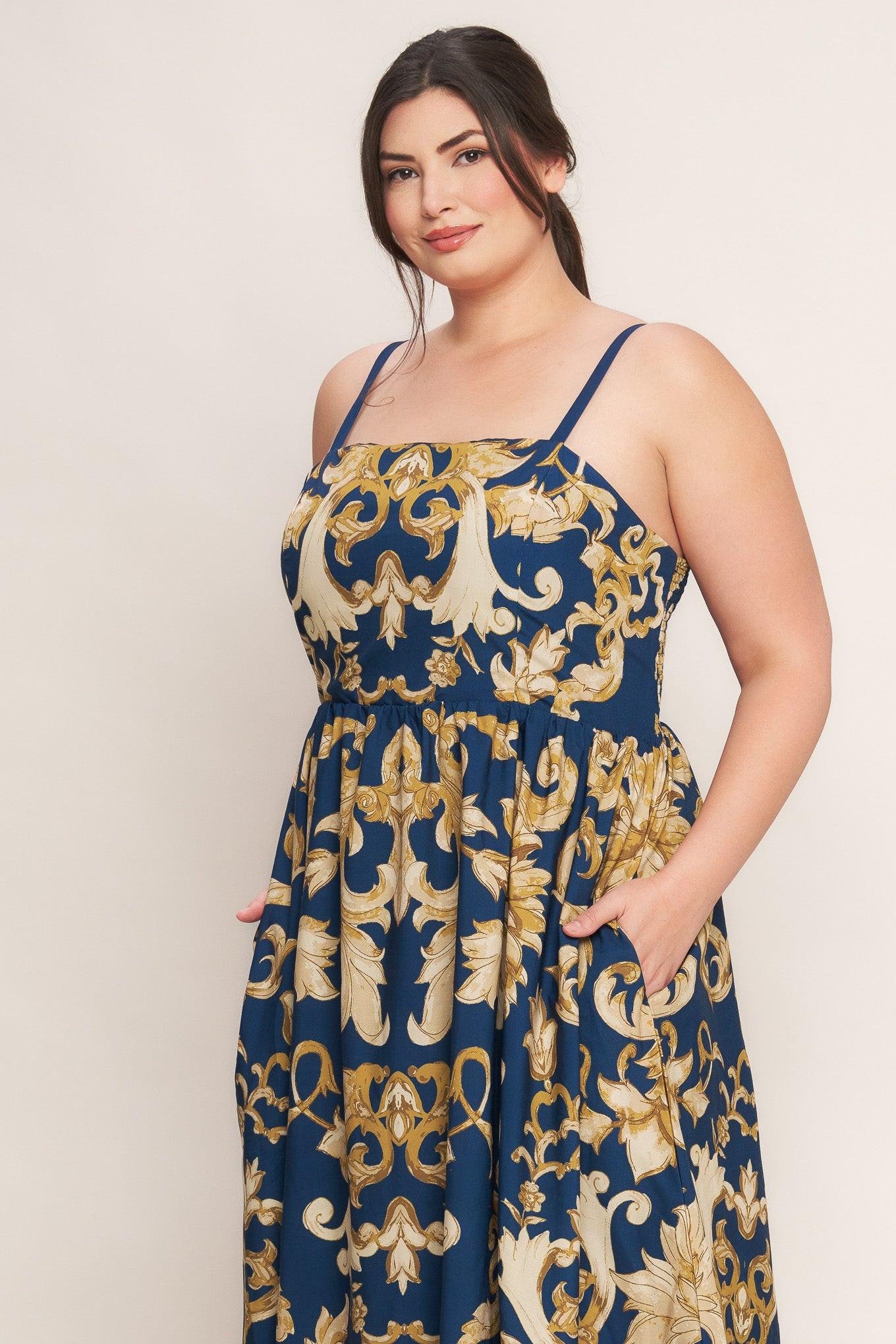 IMPERIAL BLOOM BLUE WOVEN MIDI DRESS - Glamourous Grace
