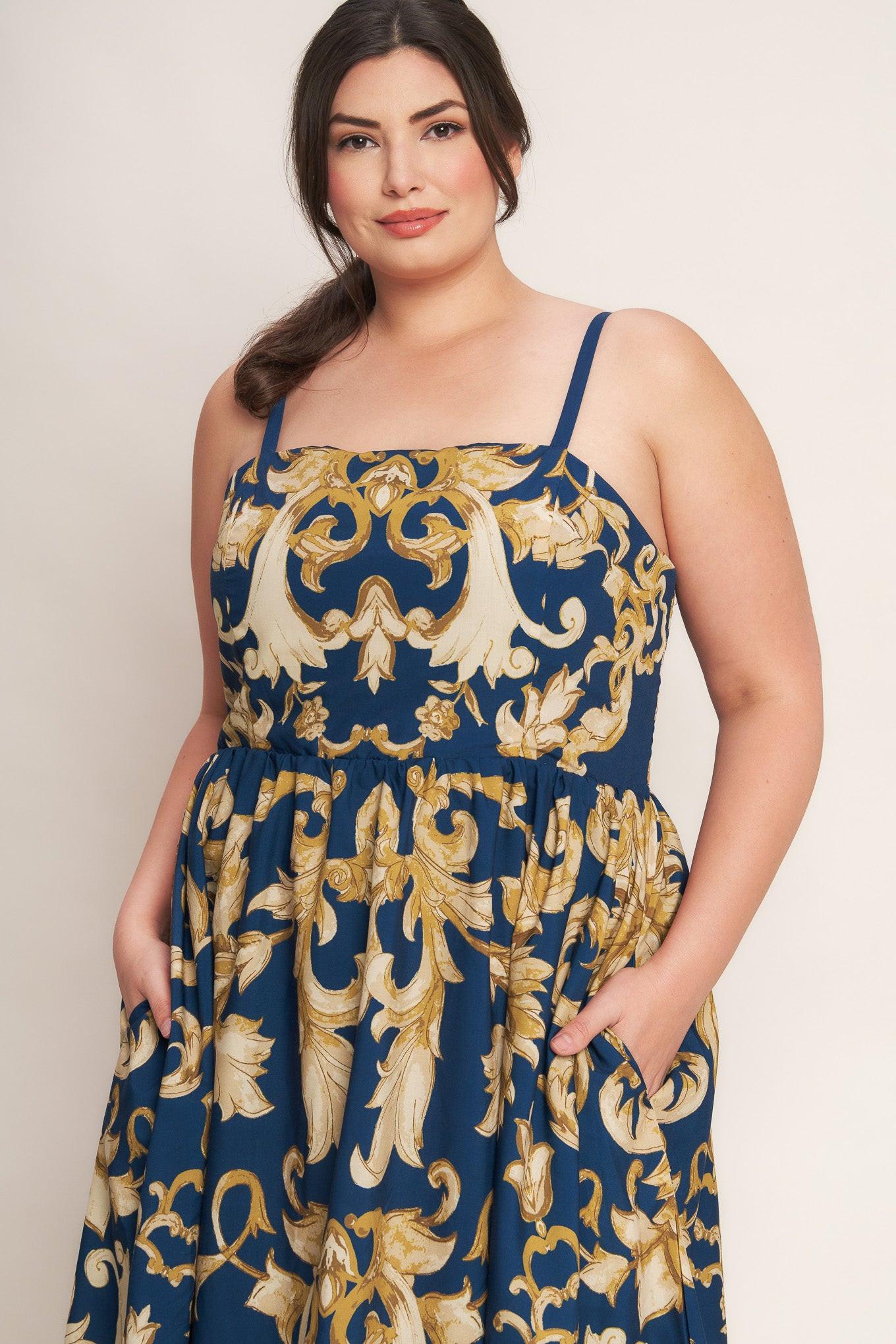 IMPERIAL BLOOM BLUE WOVEN MIDI DRESS - Glamourous Grace