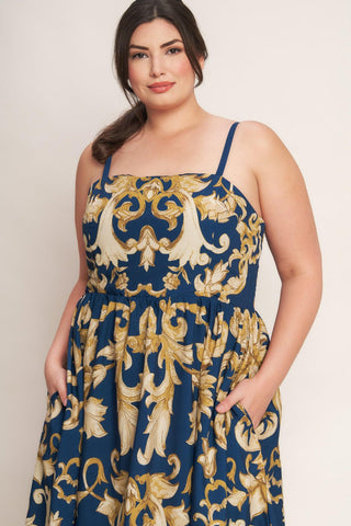 IMPERIAL BLOOM BLUE WOVEN MIDI DRESS - Glamourous Grace