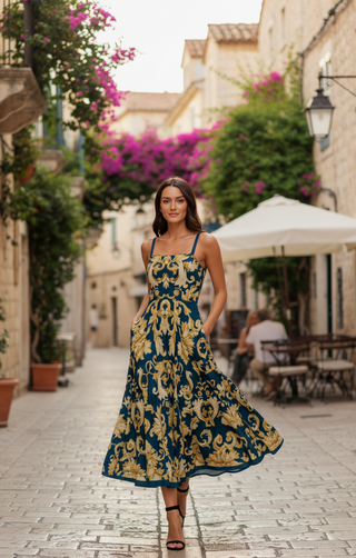 IMPERIAL BLOOM BLUE WOVEN MIDI DRESS - Glamourous Grace
