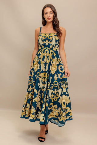 IMPERIAL BLOOM BLUE WOVEN MIDI DRESS - Glamourous Grace