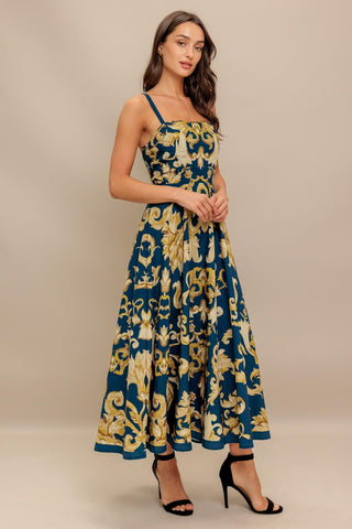 IMPERIAL BLOOM BLUE WOVEN MIDI DRESS - Glamourous Grace
