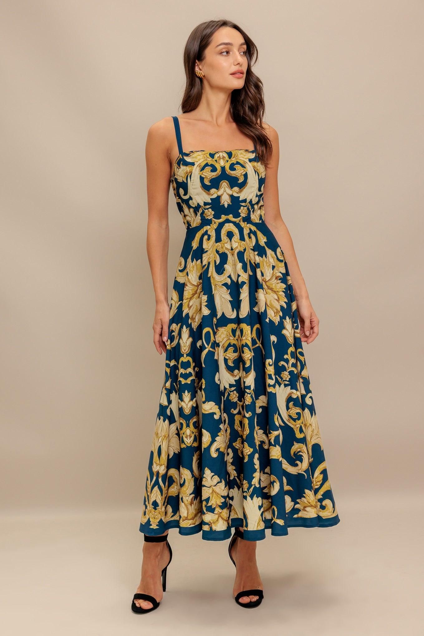 IMPERIAL BLOOM BLUE WOVEN MIDI DRESS - Glamourous Grace