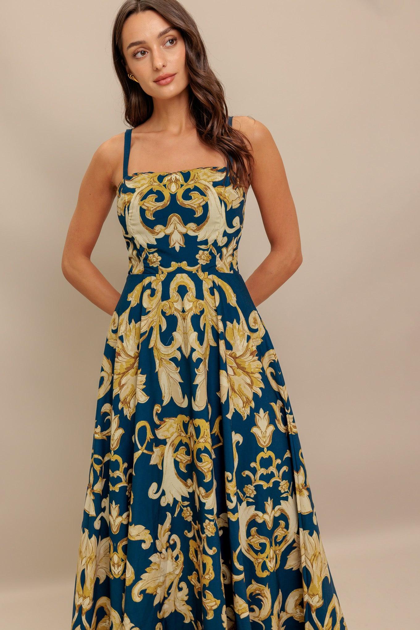 IMPERIAL BLOOM BLUE WOVEN MIDI DRESS - Glamourous Grace