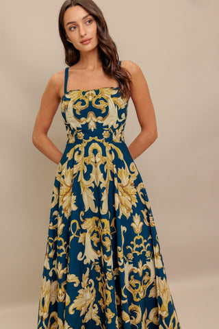 IMPERIAL BLOOM BLUE WOVEN MIDI DRESS - Glamourous Grace