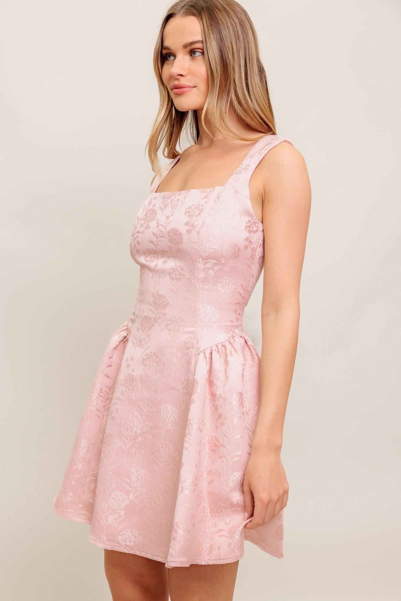 SWEET BLOOM WOVEN JACQUARD SATIN MINI DRESS - Glamourous Grace