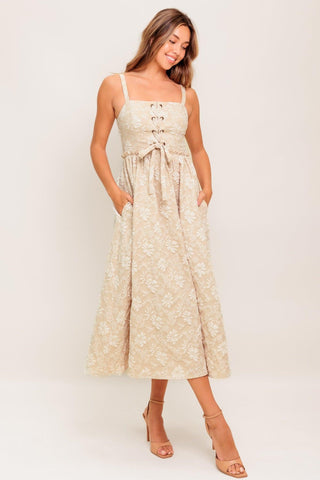SOFT SUNSET STORY WOVEN MIDI DRESS - Glamourous Grace