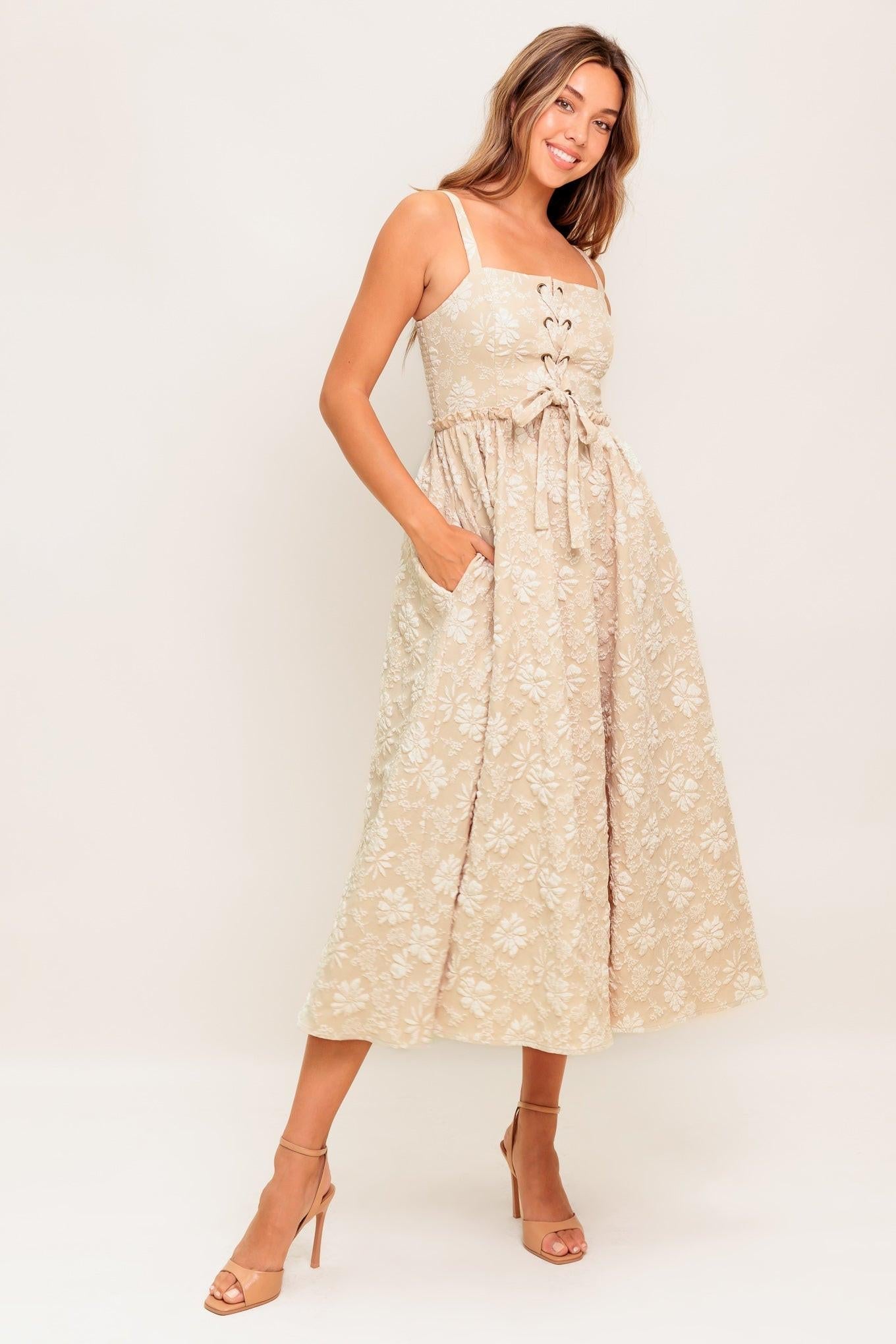 SOFT SUNSET STORY WOVEN MIDI DRESS - Glamourous Grace