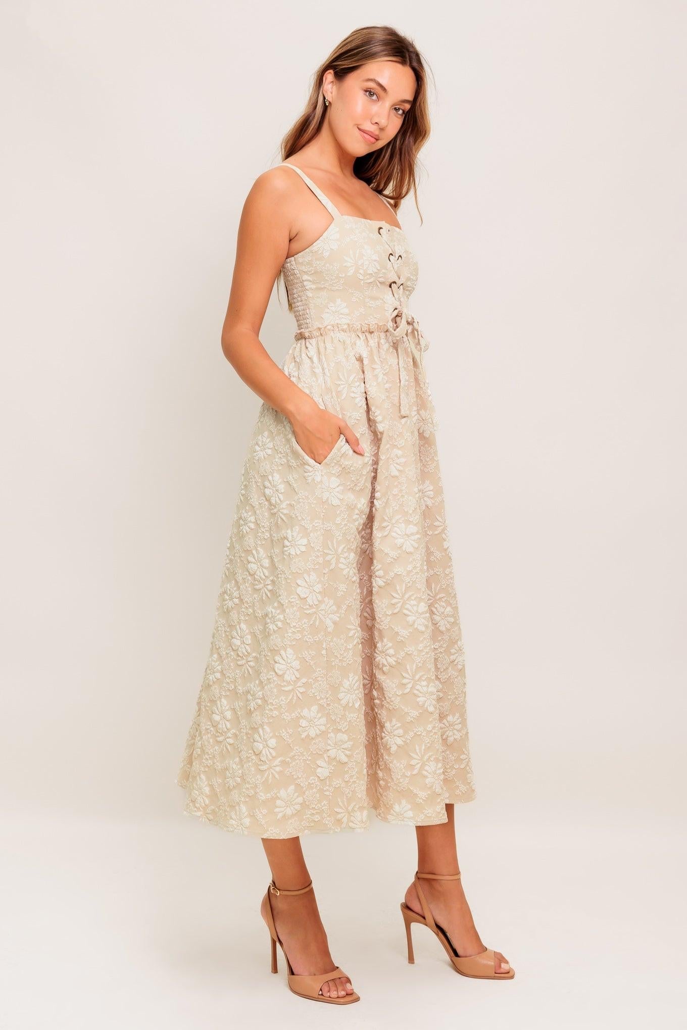 SOFT SUNSET STORY WOVEN MIDI DRESS - Glamourous Grace