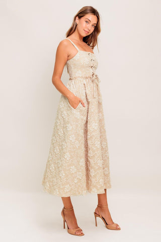 SOFT SUNSET STORY WOVEN MIDI DRESS - Glamourous Grace