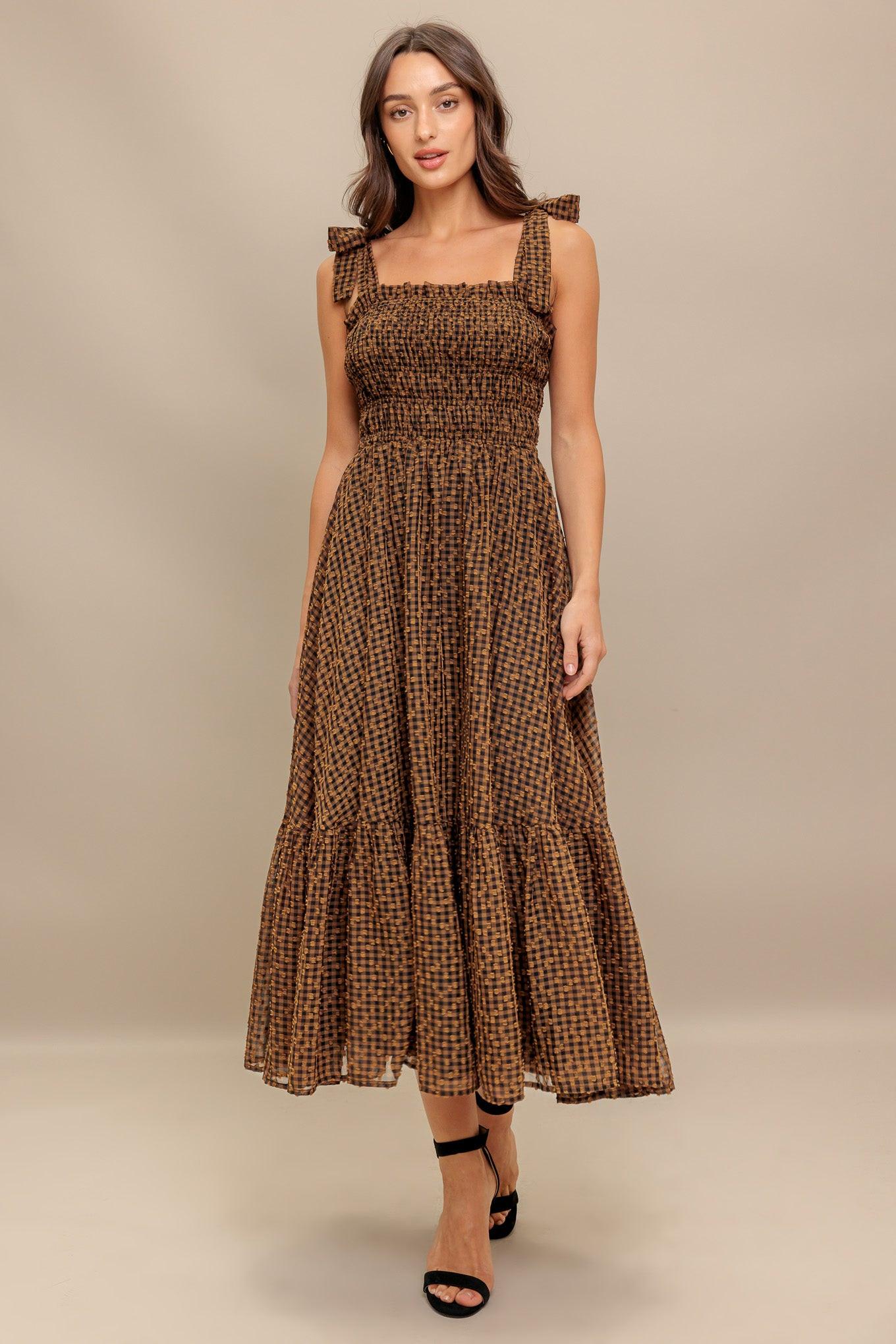 CHECKED DAYDREAM WOVEN MIDI DRESS - Glamourous Grace