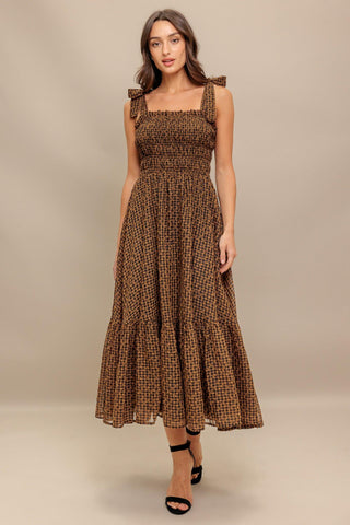 CHECKED DAYDREAM WOVEN MIDI DRESS - Glamourous Grace