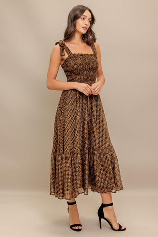 CHECKED DAYDREAM WOVEN MIDI DRESS - Glamourous Grace