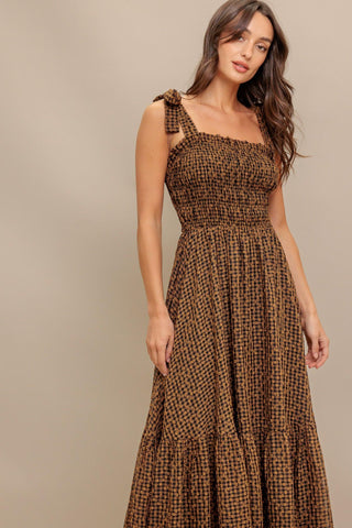 CHECKED DAYDREAM WOVEN MIDI DRESS - Glamourous Grace
