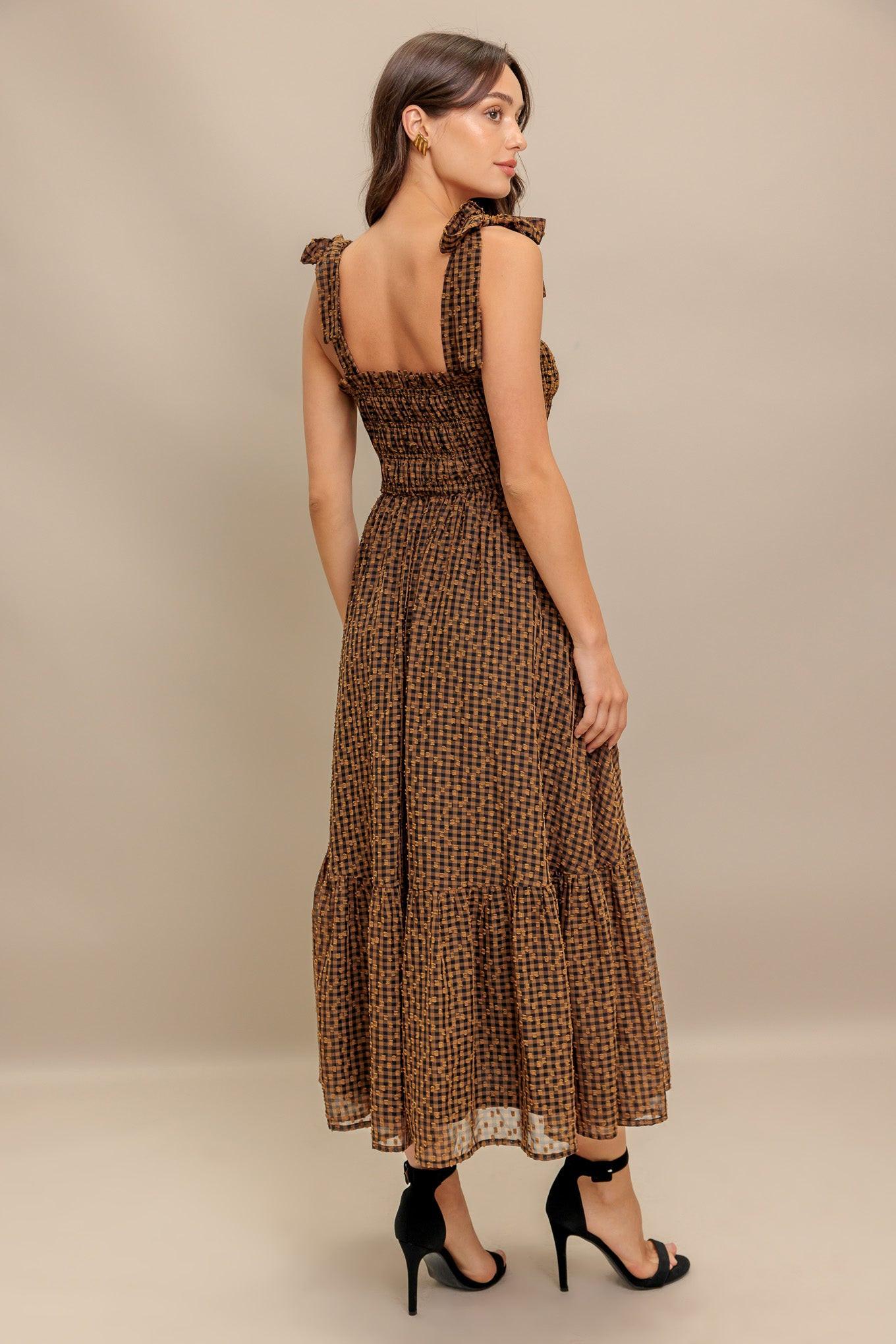 CHECKED DAYDREAM WOVEN MIDI DRESS - Glamourous Grace