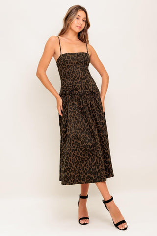 WALK SOFT, STRIKE STRONG LEOPARD WOVEN MIDI DRESS - Glamourous Grace