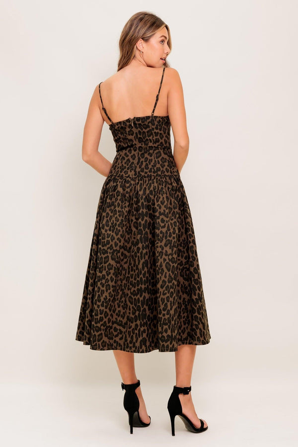 WALK SOFT, STRIKE STRONG LEOPARD WOVEN MIDI DRESS - Glamourous Grace